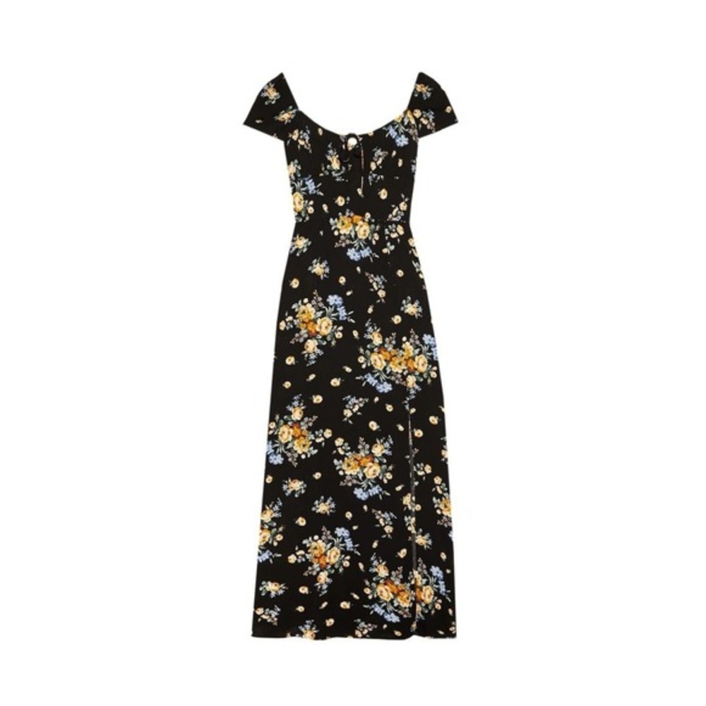 Xhilaration Floral Print Off Shoulder Maxi‎ Dress Black Yellow Blue M